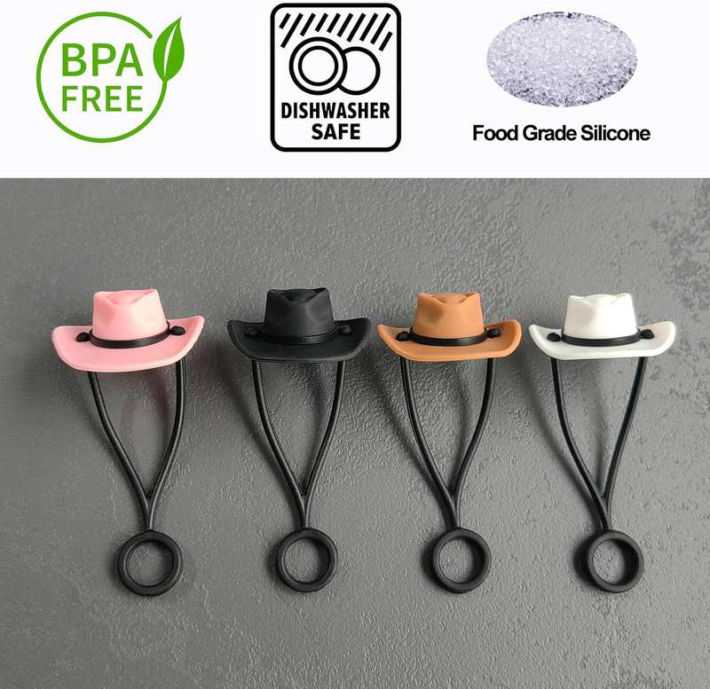 Silicone Cowboy Hat Straw Covers Cap, Tumbler Straw Accessories - 4 Pack