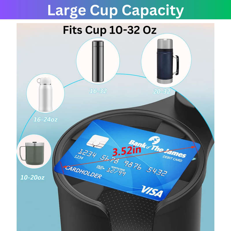 2 in 1 Cup Holder Phone Holder for Car with Expandable Base & Long Arm