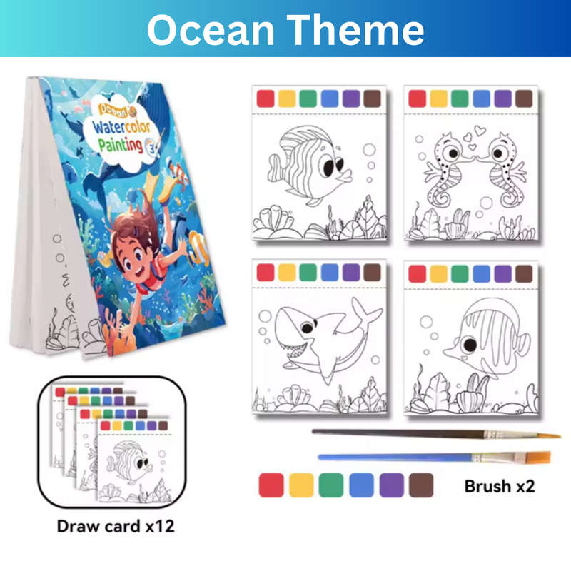 3 Pack Reusable Magic Water Coloring Book, Craft Toy With 6 Brushes
