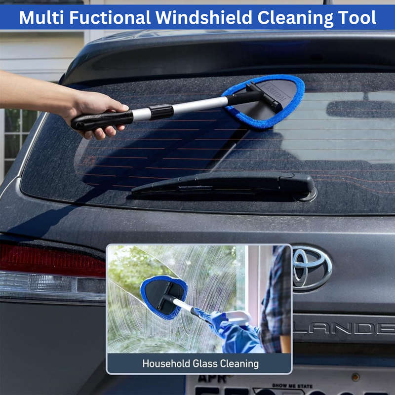 Car Cleaning Tool with 4 Microfiber Pads, Extendable Handle & Spray Bottle