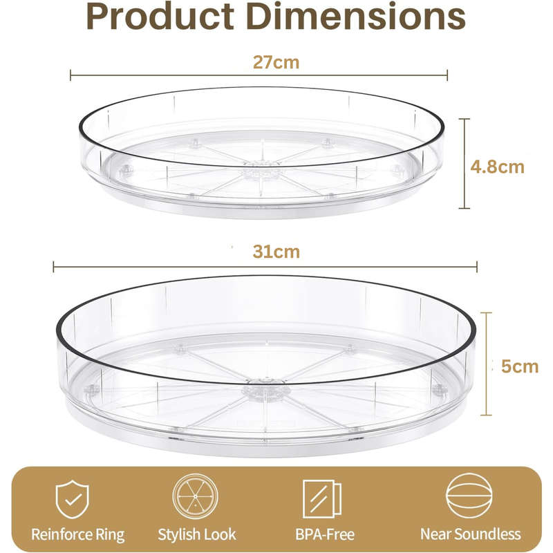 2 Pack Clear Lazy Susan Turntable Organizer for Cabinet, Fridge & Kitchen