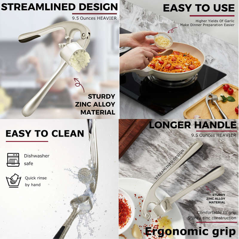Garlic Press With Studs, Garlic Mincer & Stainless Steel Cheese Grater