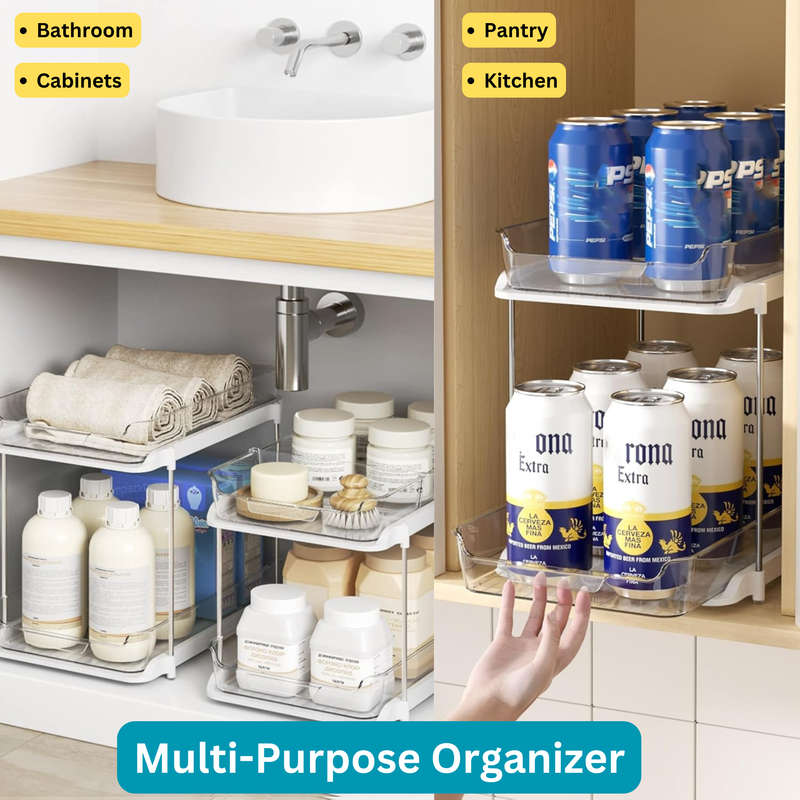 2 Sets Of 2-Tier Multi-Purpose Bathroom Under Sink Organiser and Storage