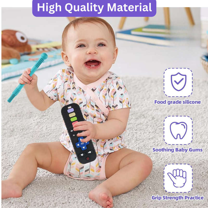 4 Pcs Baby Teething Toys, Silicone Teething TV Remote, Sensory Chew Toy