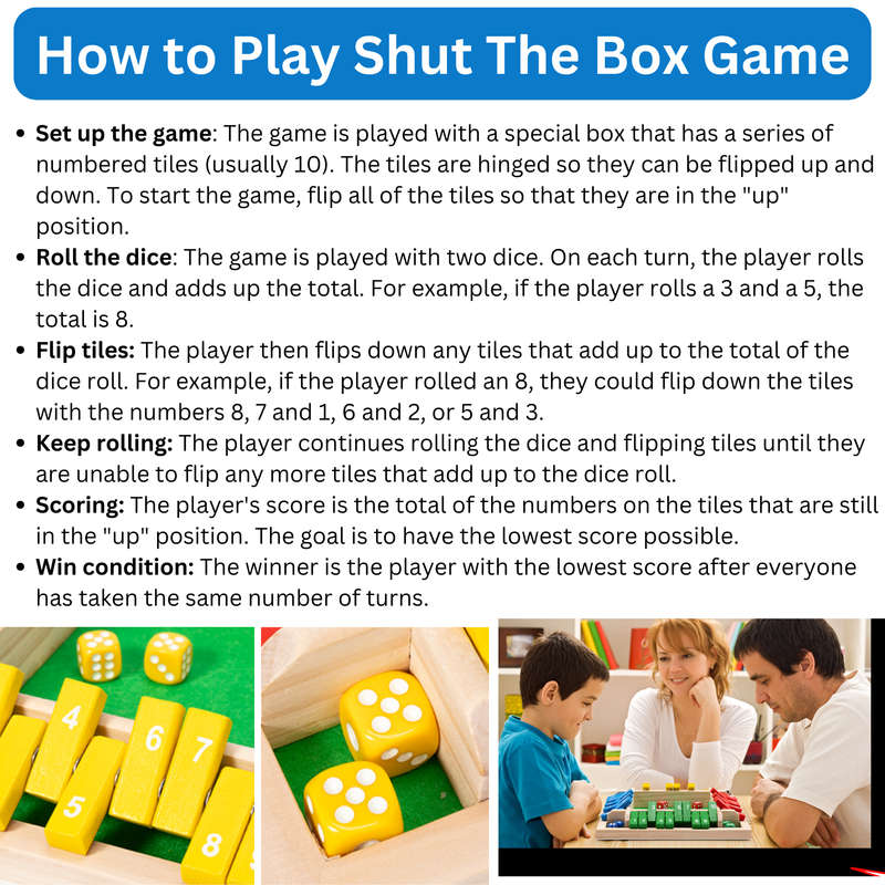 Shut The Box Game and Set of 120 Intellectual Chessboard Board Game. Math Games