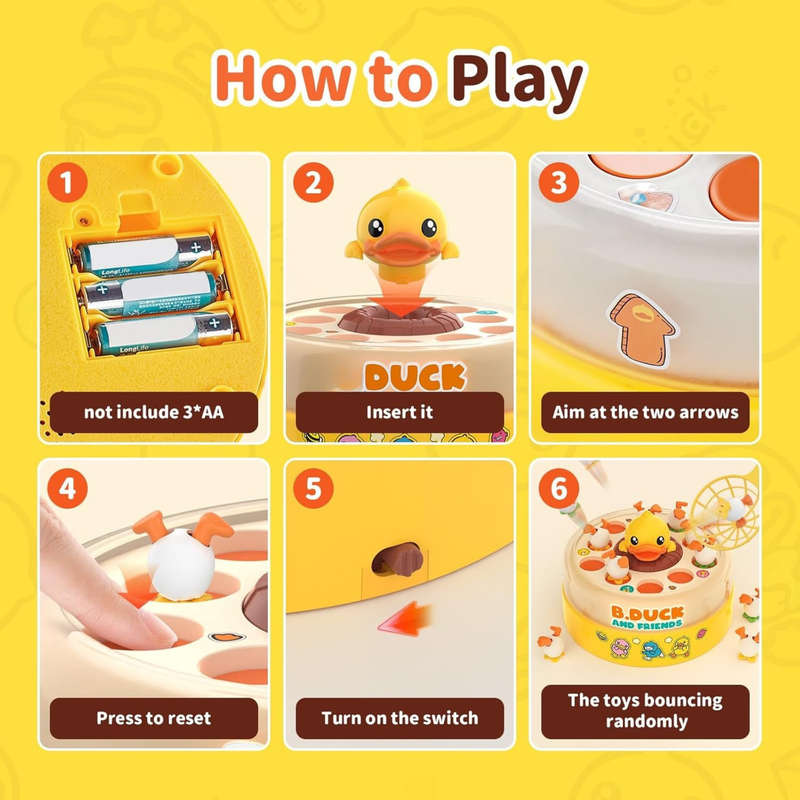 Duck Catching Game and 2 Transformable Fidget Spinners, Family Activity Toys