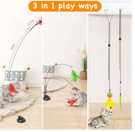 Cat Feather Toys Set, Interactive Toys, Cat Wand Toys, Hanging Cat Toys
