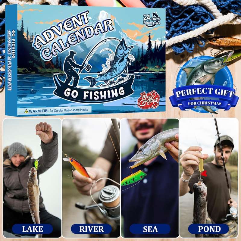 24 Piece Fishing Lures Kit, Fishing Advent Calendar 2025, Gift Packaging