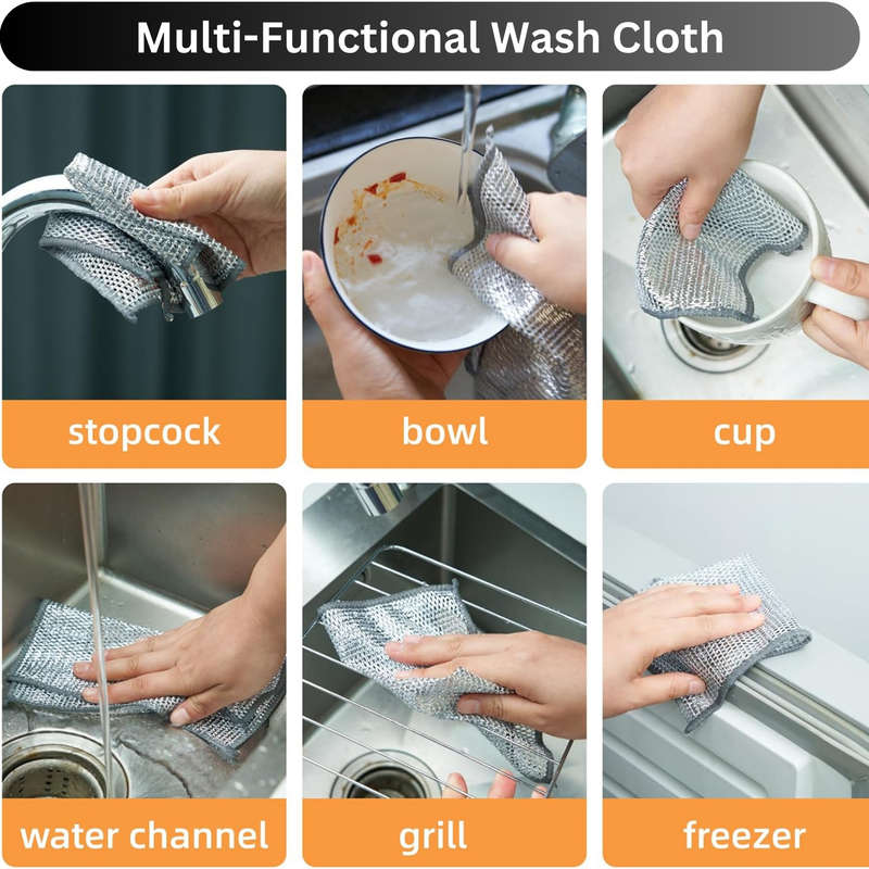 10 Pcs Multifunctional Non-Scratch Wire Dishcloth, Silver Wire Washing Cloth
