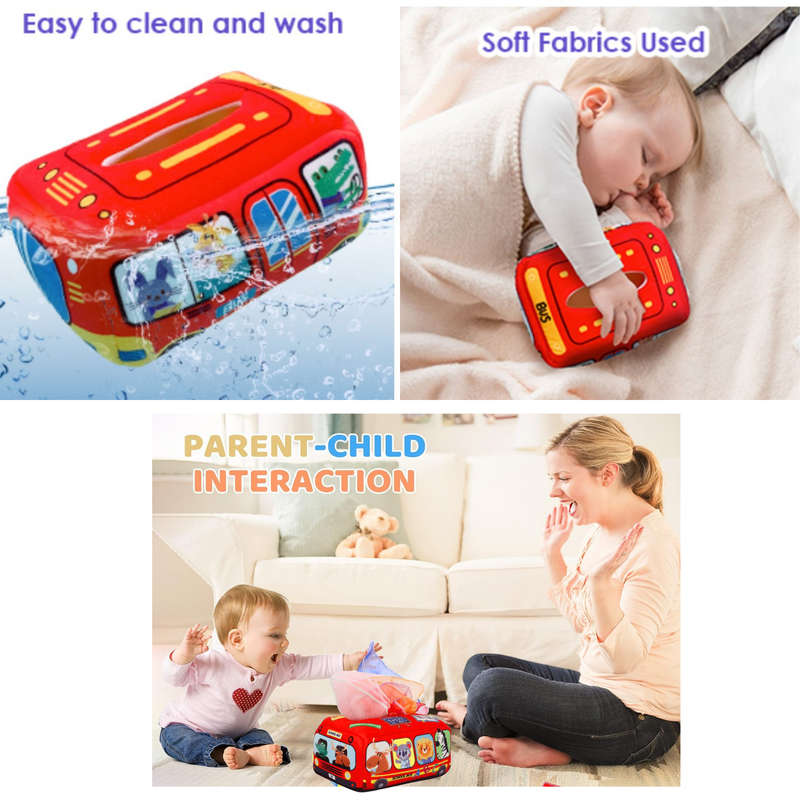 Baby Tissue Box Toy With 3 Crinkles And 10 Scarves, Baby and Toddler Toys