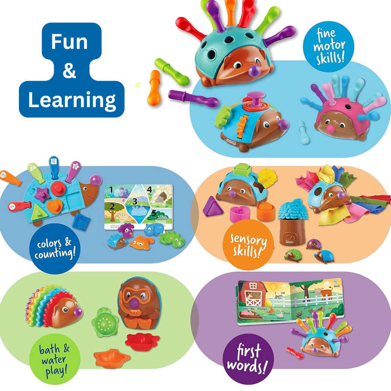 2 Piece Toddler Toys, Fine Motor Hedgehog Toy & Baby Spinning Stacking Toy