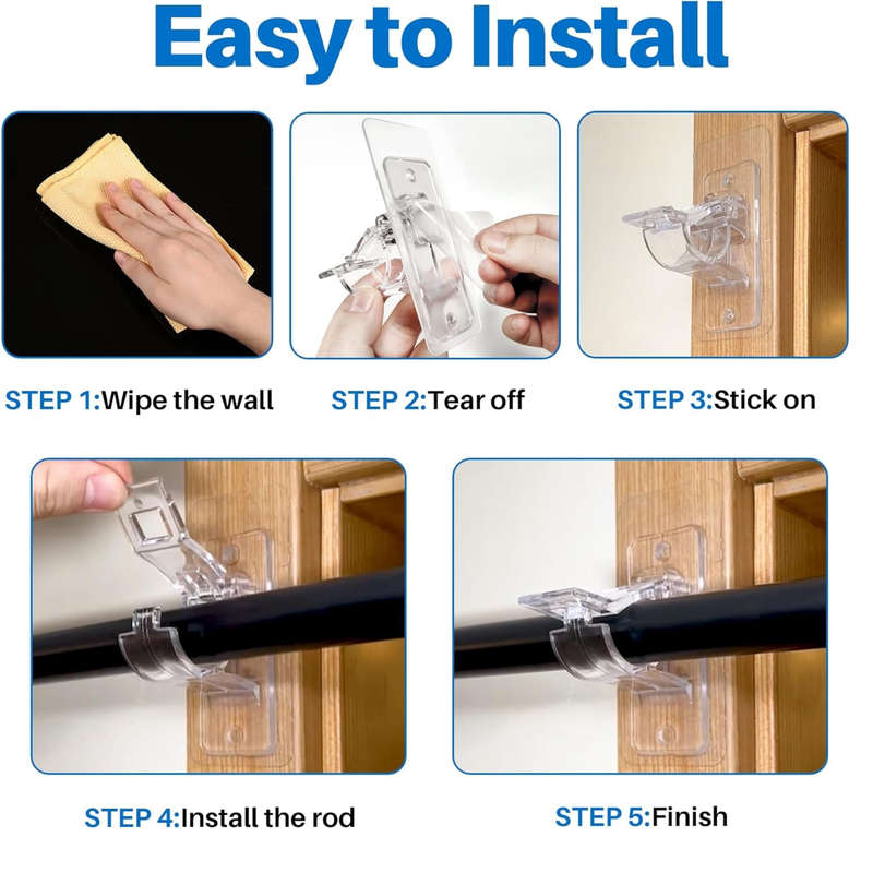No Drill Needed Curtain Rod Holders, Curtain Hooks, Self Adhesive, Brackets