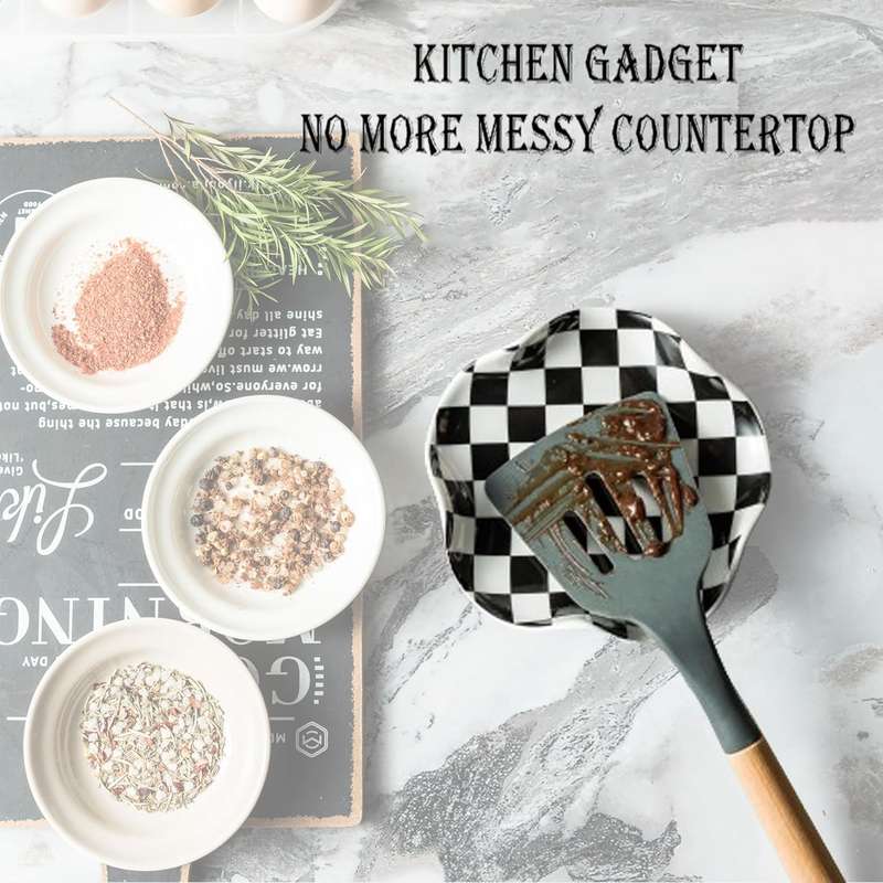 Ceramic Spoon Rest for Stove Top - Spoon Holder Utensil Rest - Black