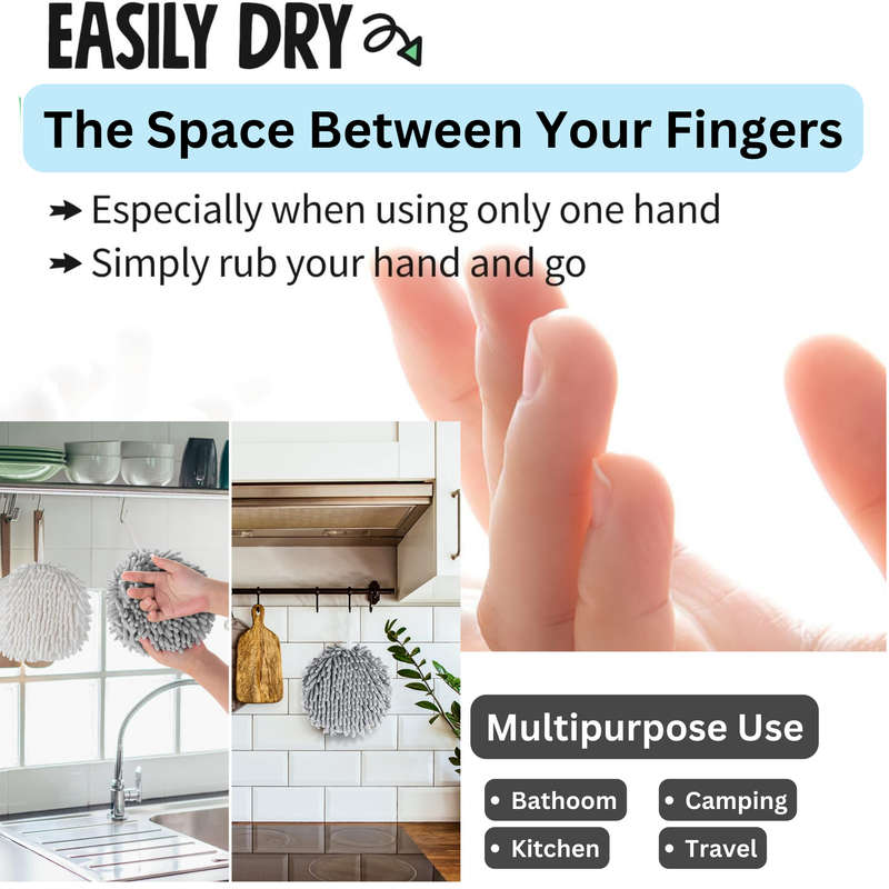 2 Piece Fuzzy Ball Towel White & Grey, Hand Towel, Dry Your Hand Instantly