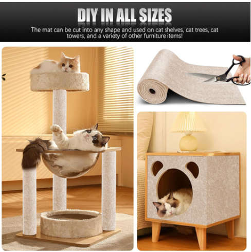 Self-Adhesive Mats, Trimmable DIY Cat Scratcher Pads - 2 Piece Beige