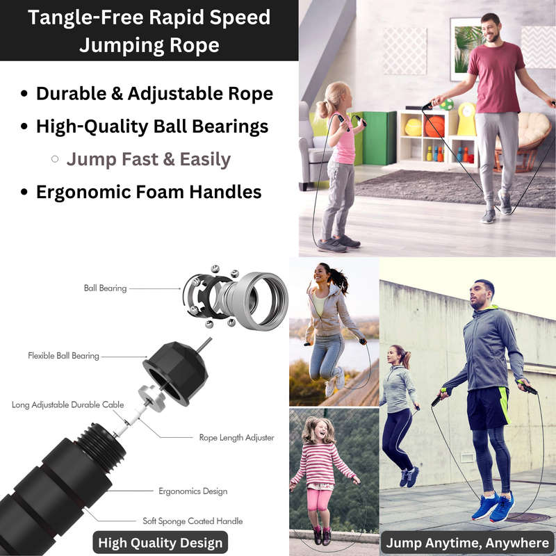 Tangle Free Jump Rope, Grip Strength Trainer Kit with Automatic Count & Bag