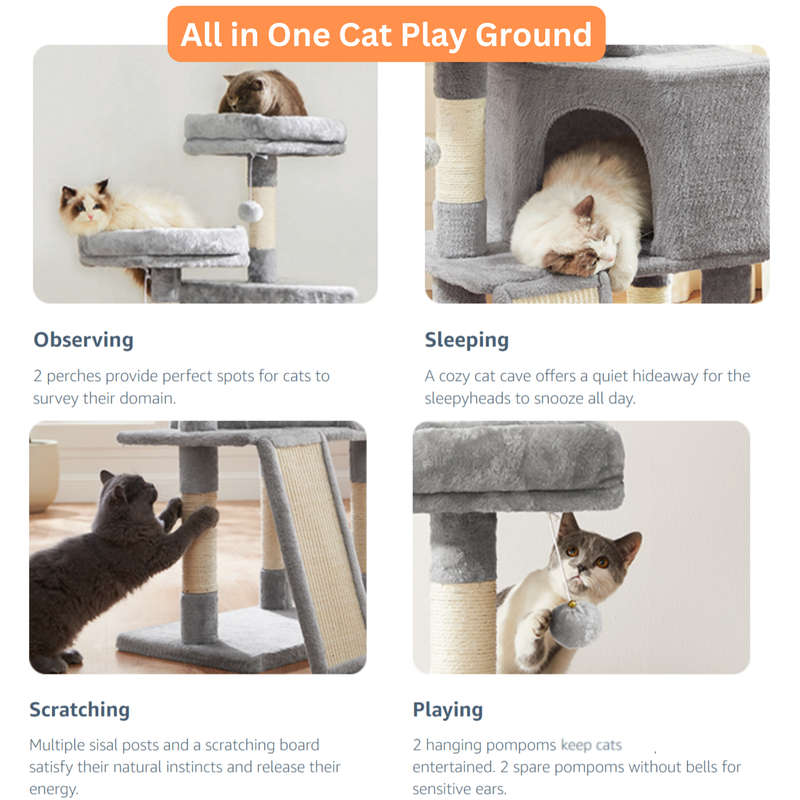 Cat Tower, Cat Tree for Indoor Cats With Scratching Post, 4 Cat Spiral Toys