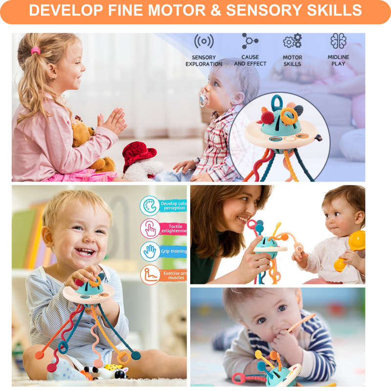 Pull String Activity Sensory Toy & Cute Baby Car Toy, Travel Toys