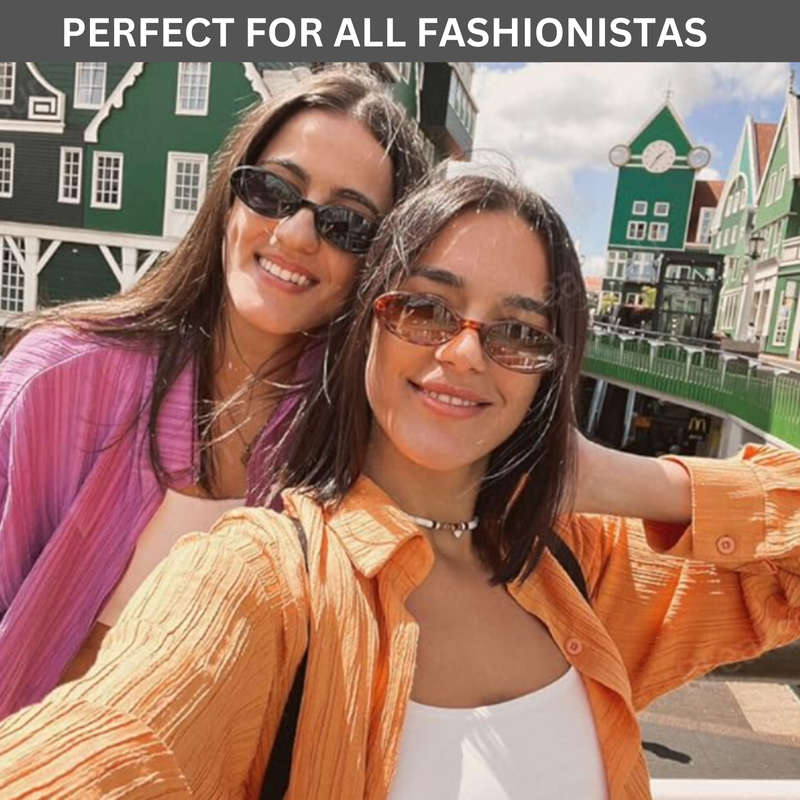 Retro Oval Sunglasses for Women,Girls and Youth, Fashion 90s Vintage Shades - Black