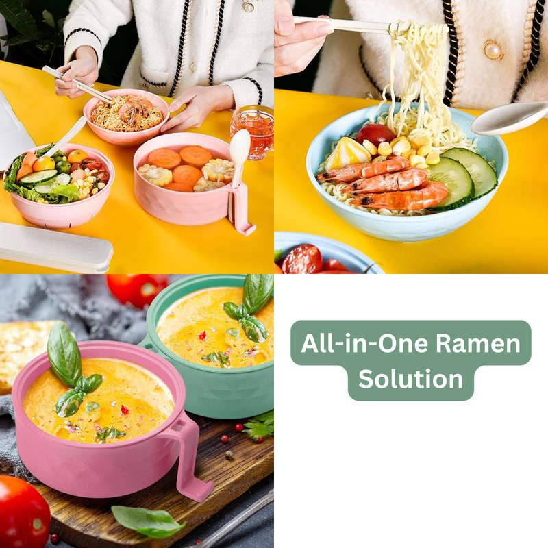 14 Pack Ramen Noodle Bowl & Plates Set, Instant Microwave Bowl, Portable