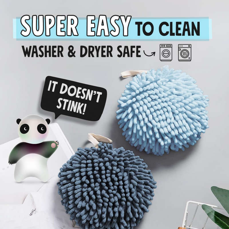2 Piece Fuzzy Ball Towel White & Grey, Hand Towel, Dry Your Hand Instantly
