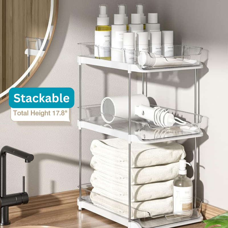 2 Sets Of 2-Tier Multi-Purpose Bathroom Under Sink Organiser and Storage