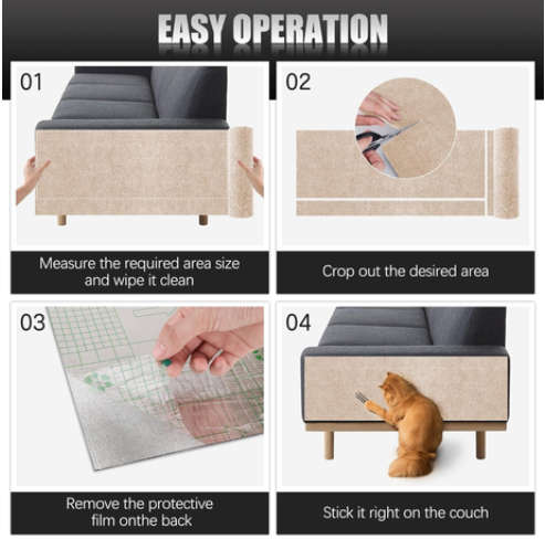 Self-Adhesive Mats, Trimmable DIY Cat Scratcher Pads - 2 Piece Beige