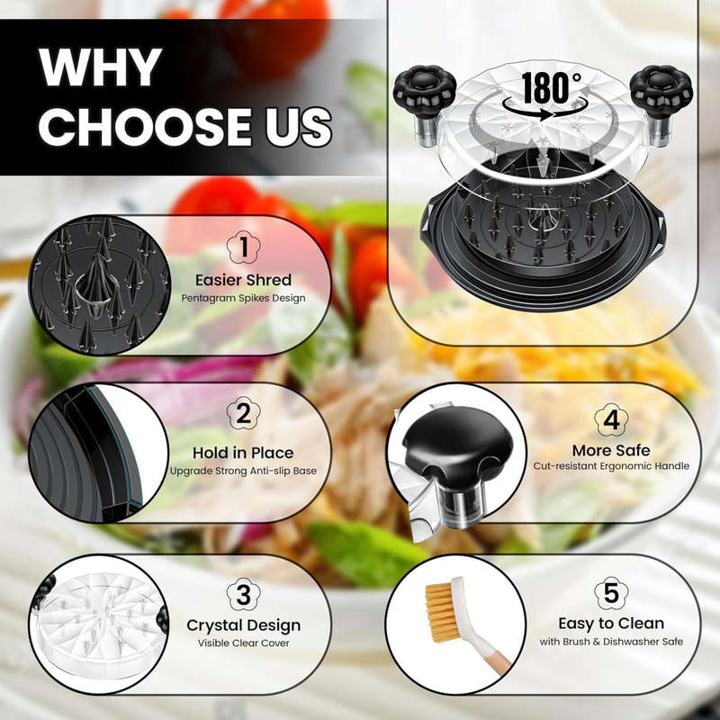 4 Piece Premium Chicken Shredder, Meat Chopper with Tong & Cleaning Brush