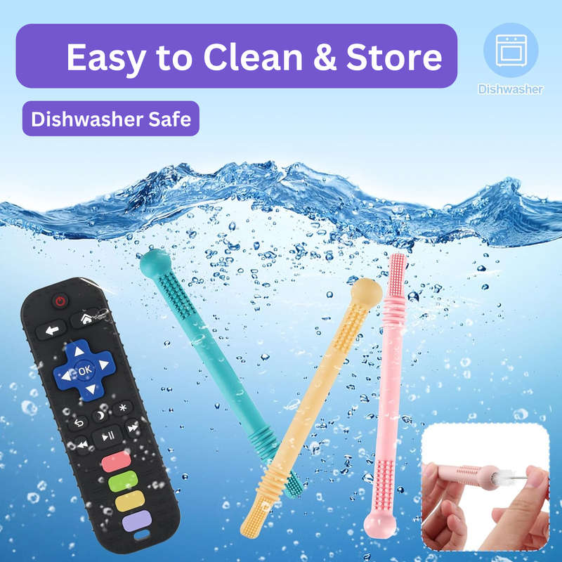 4 Pcs Baby Teething Toys, Silicone Teething TV Remote, Sensory Chew Toy