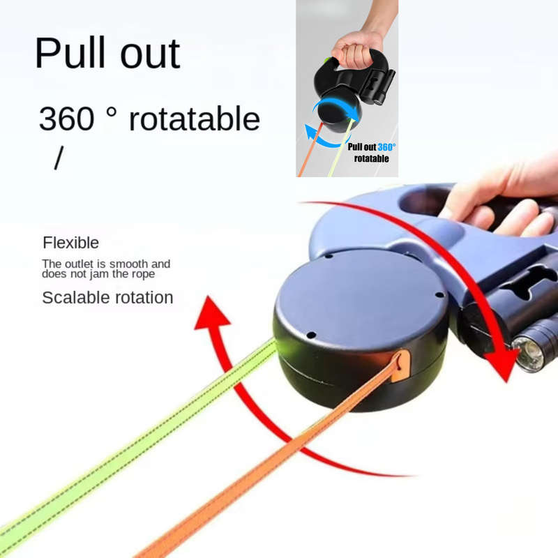 Dual Retractable Dog Leash with LED Light, 3M Leash with 360 Tangle-Free