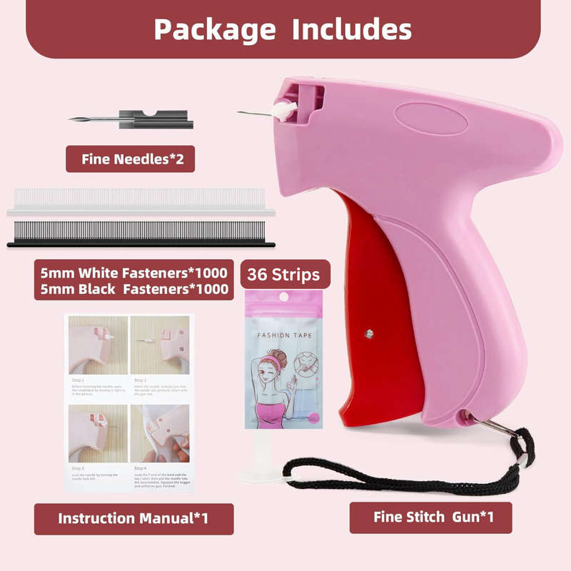 Stitch Gun for Clothes With Double Sided 36 Transparent Fashion Tape