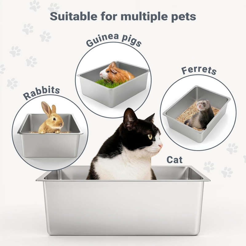 Stainless Steel Cat Litter Box With Cat Litter Scoop, Non Stick, No Smell
