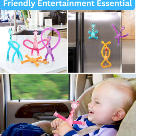 Dinosaur & Giraffe Telescopic Suction Cup Toddler Sensory Toys - 8 Piece