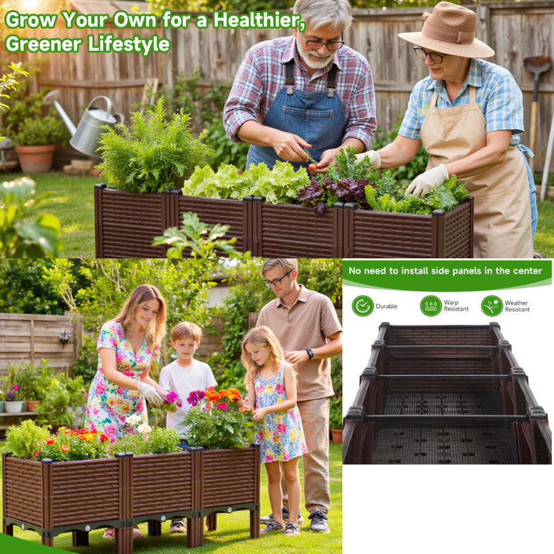 2 Pack Raised Garden Bed With Drain Outlet, Bed Vegetable Herb Planter Box