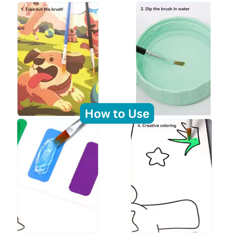 3 Pack Reusable Magic Water Coloring Book, Craft Toy With 6 Brushes