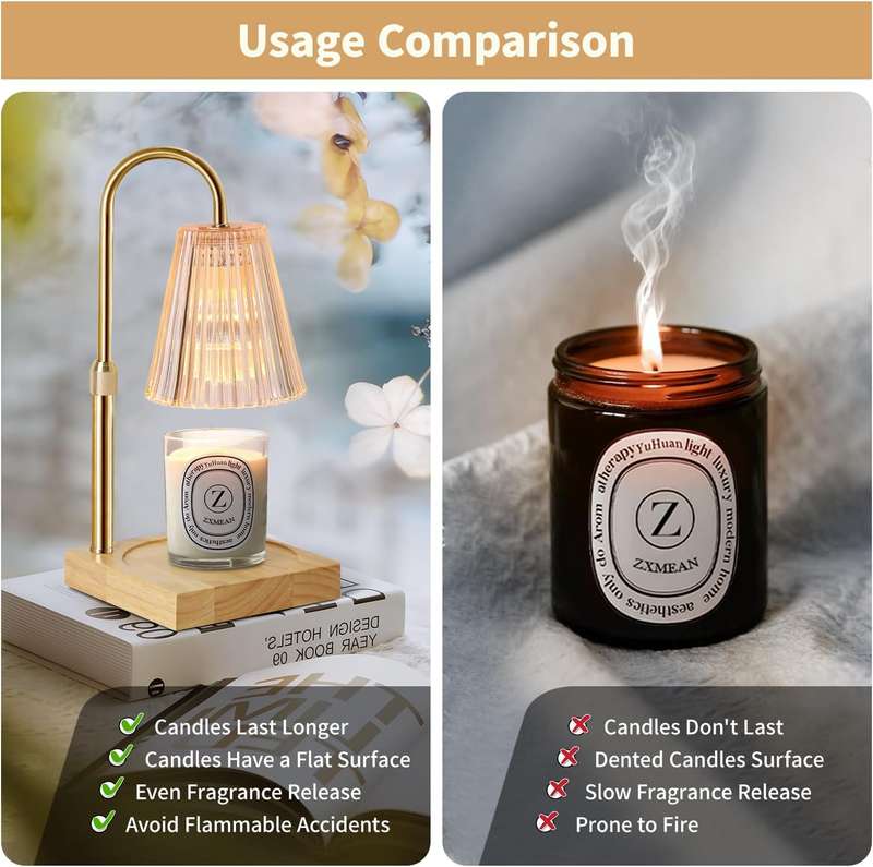 Candle Warmer Table Lamp with 2 Bulbs, Dimmer Timer & Adjustable Height