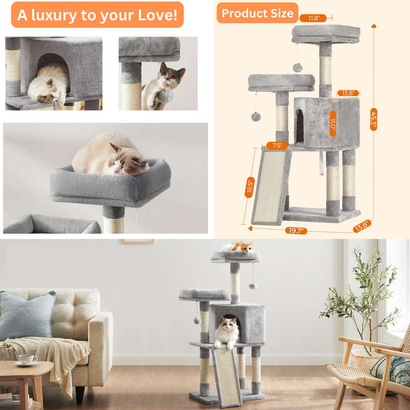 Cat Tower, Cat Tree for Indoor Cats With Scratching Post, 4 Cat Spiral Toys