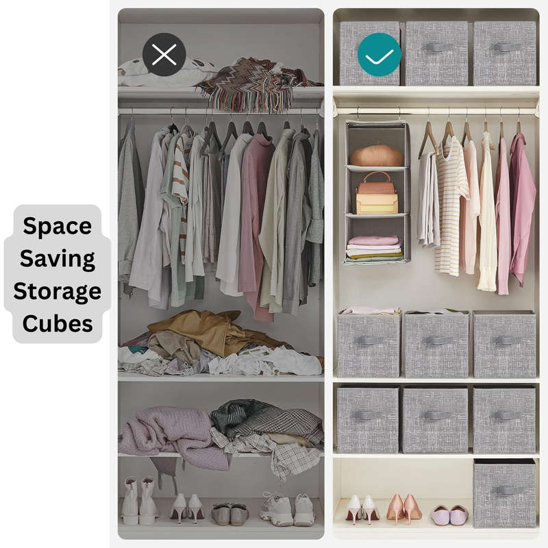 90L Laundry Basket With Lid, Compartment & Linen,2 Collapsible Storage Cube