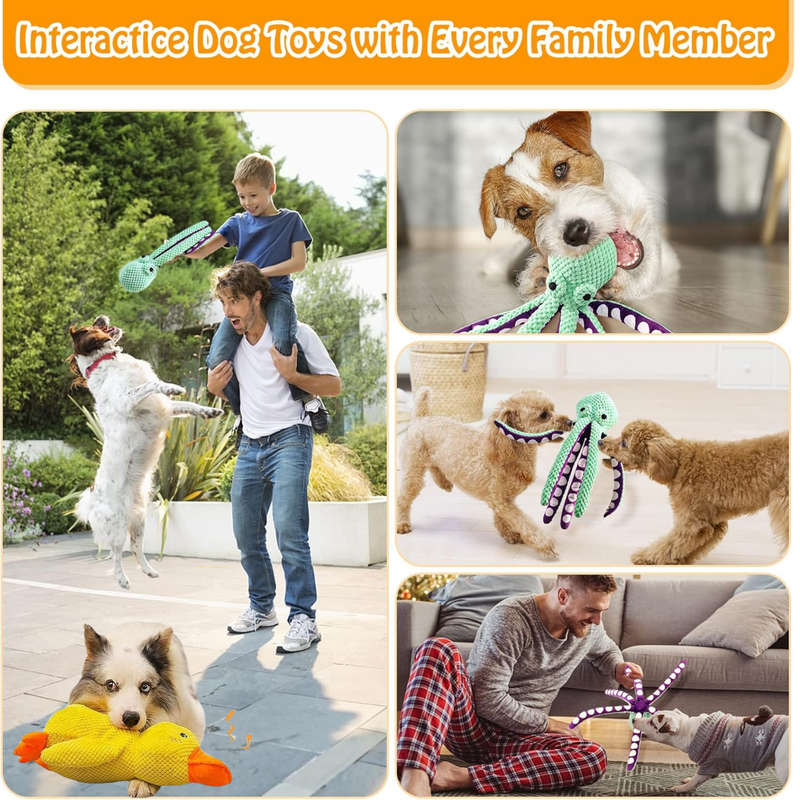 2 Pack Dog Toys, Large Squeaky Plush Dog Toy & Calming Duck Toy for Aggressive Chewers, Training ...