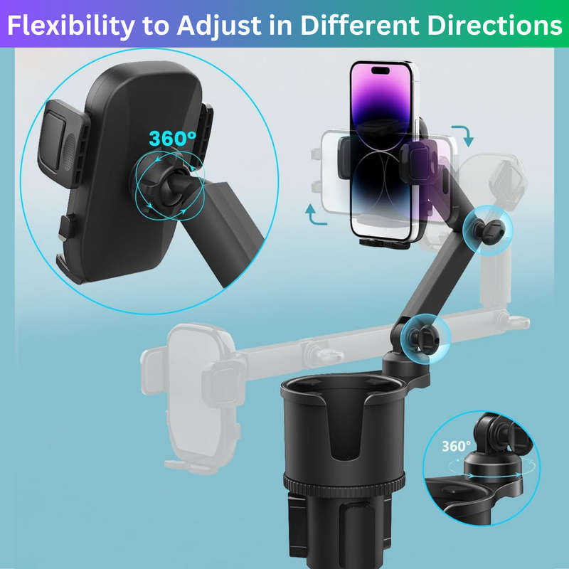 2 in 1 Cup Holder Phone Holder for Car with Expandable Base & Long Arm