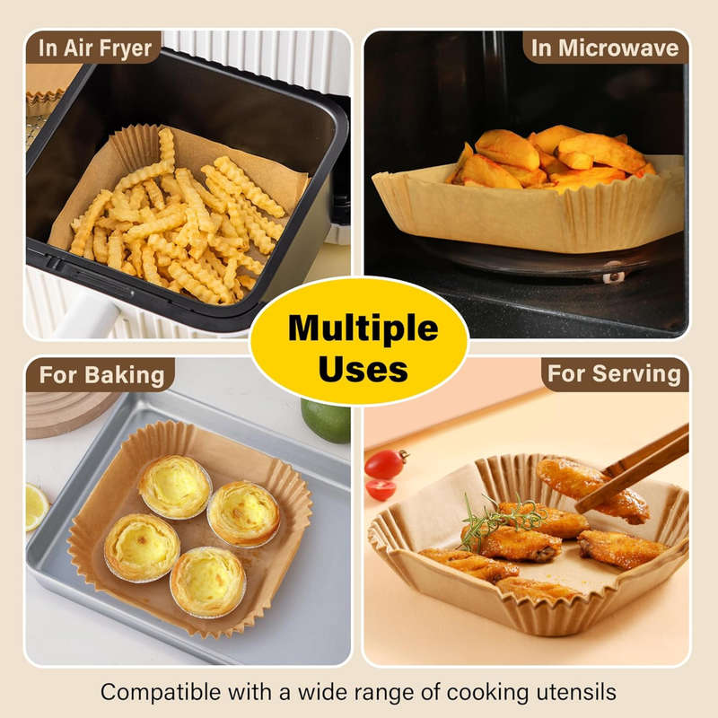 200x Air Fryer Liners Disposable & 12x Reusable Silicone Round Baking Cups