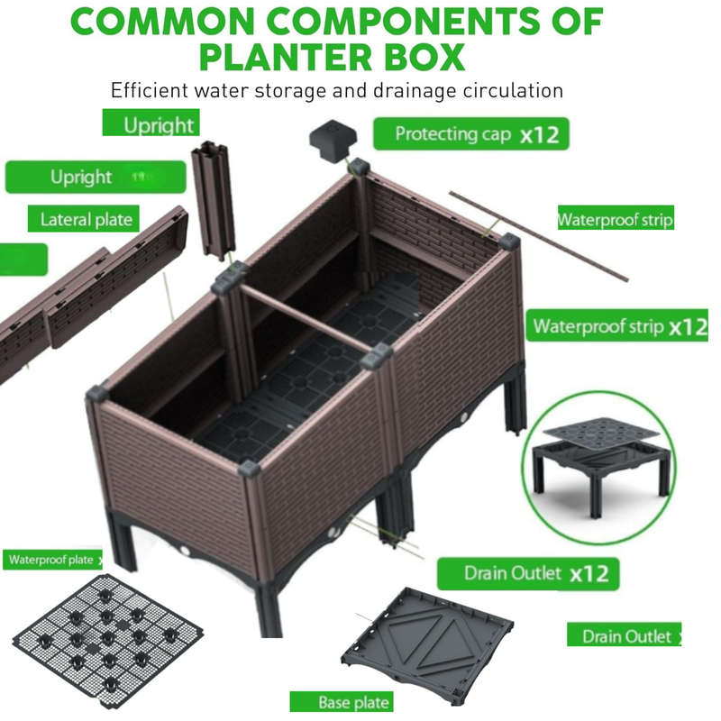 2 Pack Raised Garden Bed With Drain Outlet, Bed Vegetable Herb Planter Box