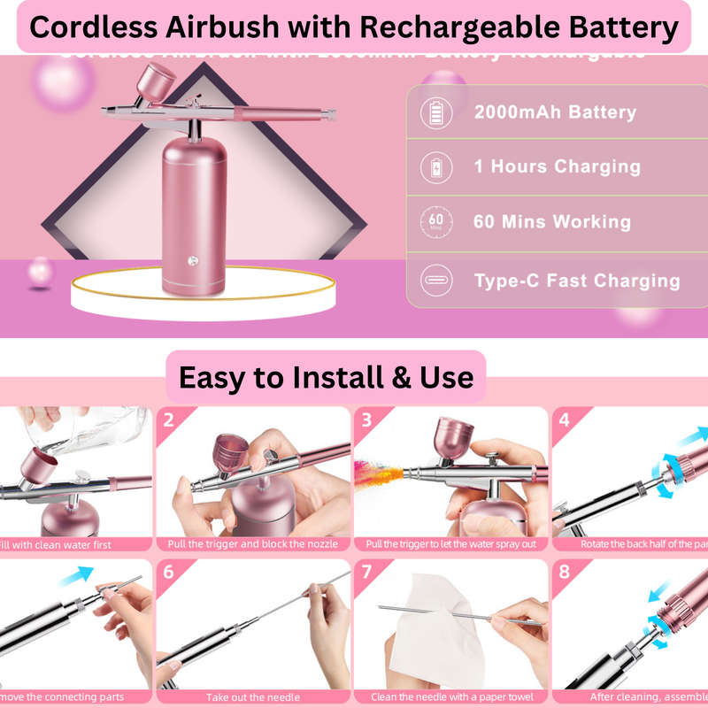 Portable Airbrush Kit with Compressor 0.3mm Nozzle, 48PSI High Pressure