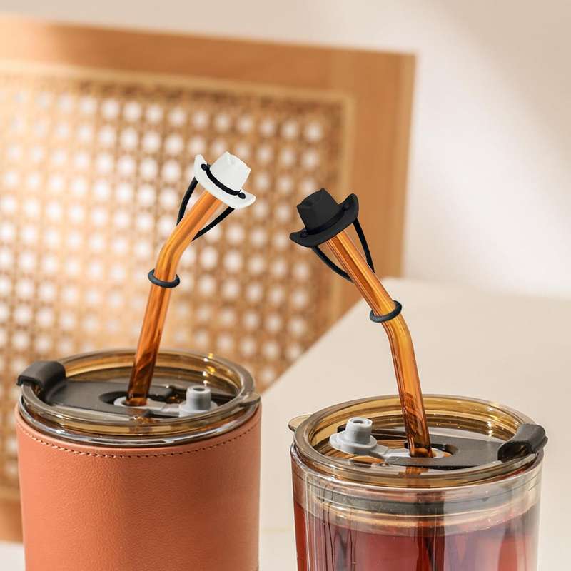 Silicone Cowboy Hat Straw Covers Cap, Tumbler Straw Accessories - 4 Pack
