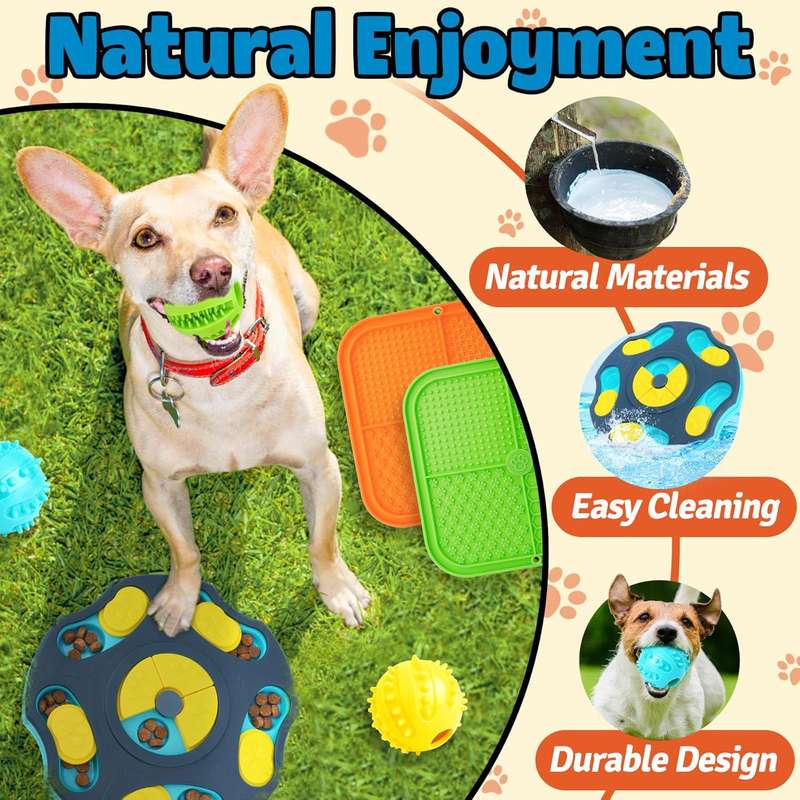 9 Pack Dog Puzzle Toy Set, Dog Enrichment Toys with Lick Mat & Treat Balls