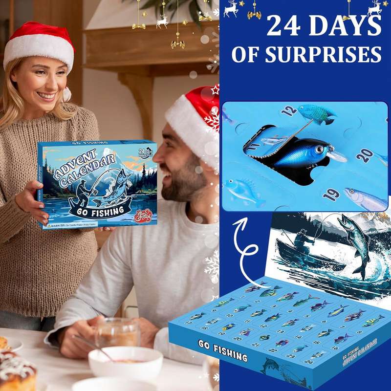 24 Piece Fishing Lures Kit, Fishing Advent Calendar 2025, Gift Packaging