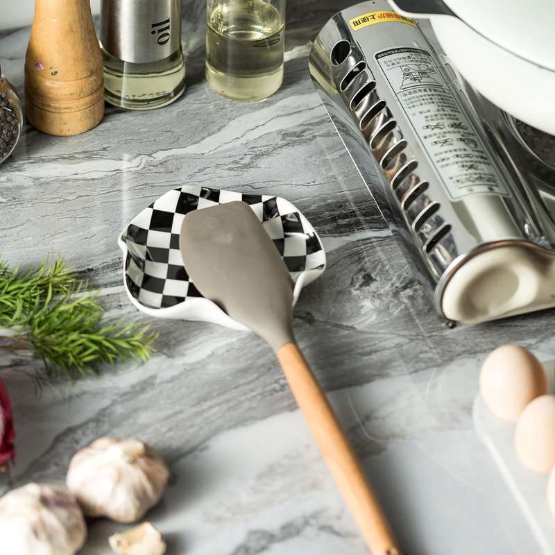 Ceramic Spoon Rest for Stove Top - Spoon Holder Utensil Rest - Black