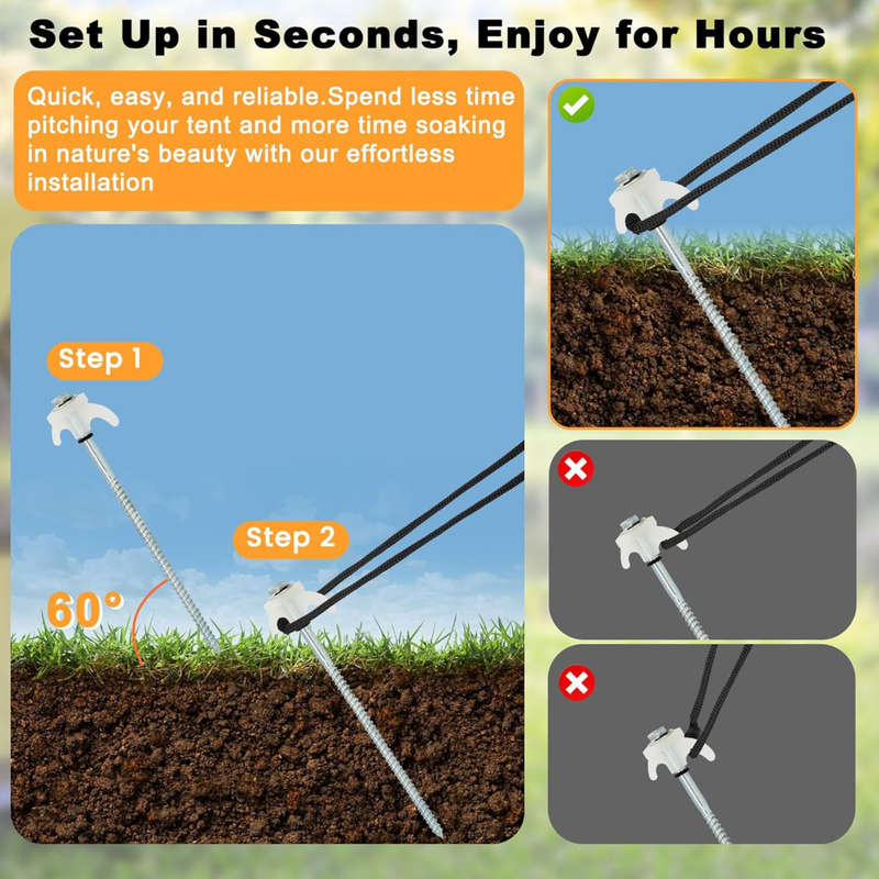 20 Pack Heavy Duty Glow in Dark Tent Stakes, Pegs With 5 Pcs Braai BBQ Set