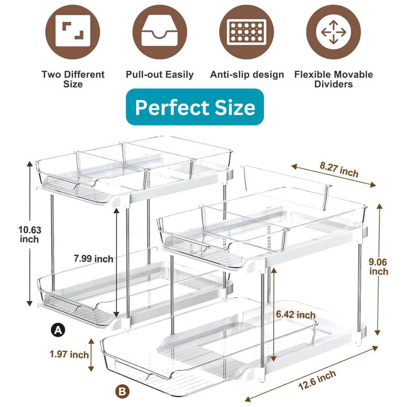 2 Sets Of 2-Tier Multi-Purpose Bathroom Under Sink Organiser and Storage