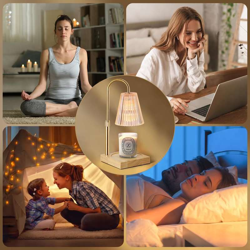 Candle Warmer Table Lamp with 2 Bulbs, Dimmer Timer & Adjustable Height
